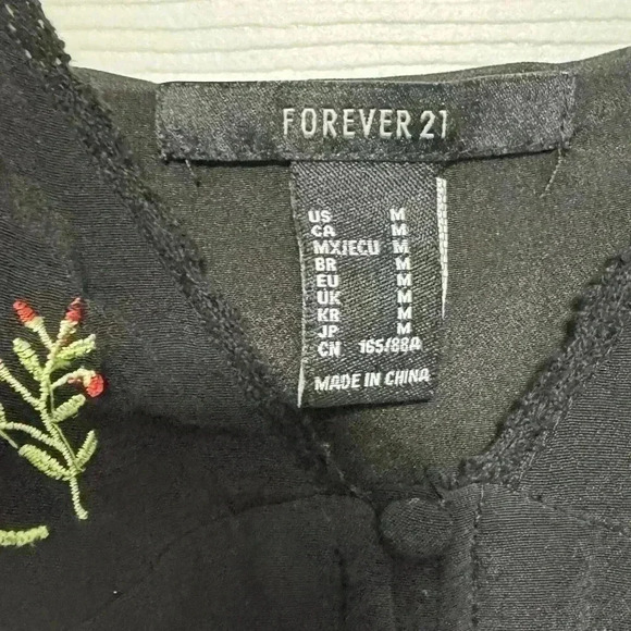 Forever 21 Embroidered Floral Black Mini Slip Dress Size Medium (M) - Picture 6 of 8